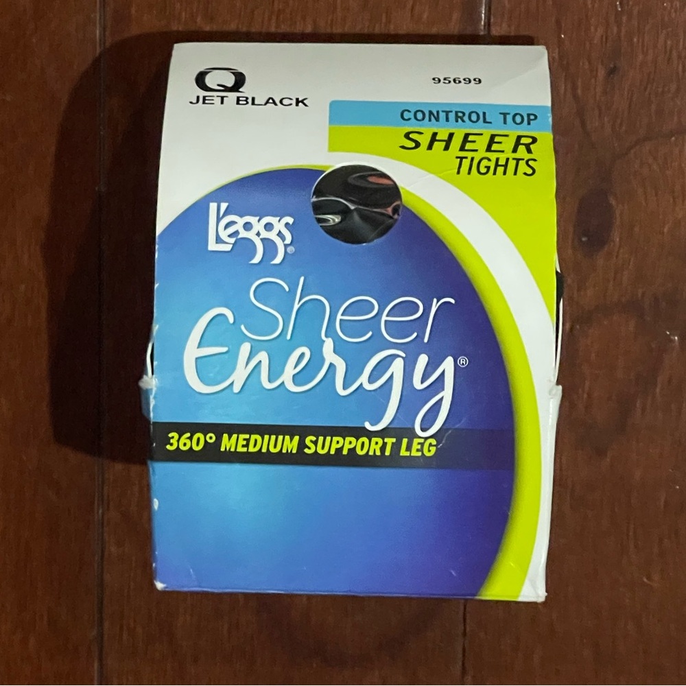 L’eggs Sheer Energy Control Top Pantyhose 360*Medium Support Leg Queen Black